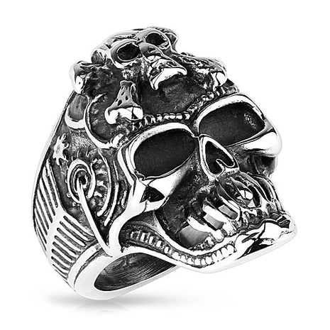 Biker Rocker Ring Totenkopf mit gekreuzten Knochen