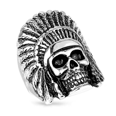 Biker Ring Indianer Häuptling Totenkopf Edelstahl Massiv