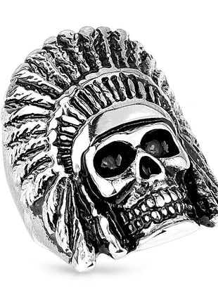 Biker Ring Indianer Häuptling Totenkopf Edelstahl Massiv