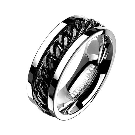 Titan Ring Biker Rocker Silber Schwarz Kette Spinning Fingerring