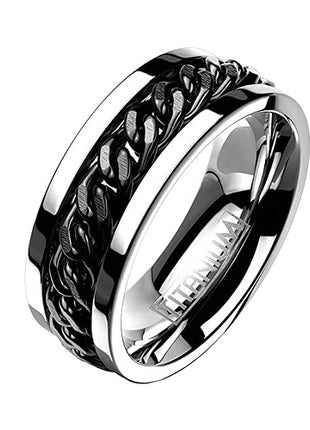 Titan Ring Biker Rocker Silber Schwarz Kette Spinning Fingerring