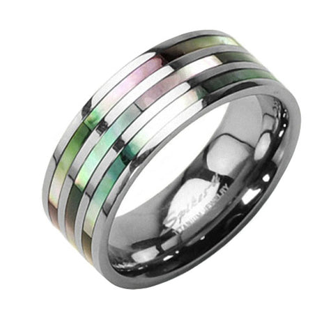 Titanium Wedding Ring Triple Mother of Pearl Inlay 