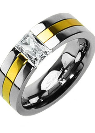 Wedding ring titanium gold-plated with zirconia crystal 