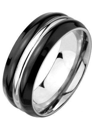 Titan Herren Ring Schwarz Poliert mit Silbernen Inlay Center