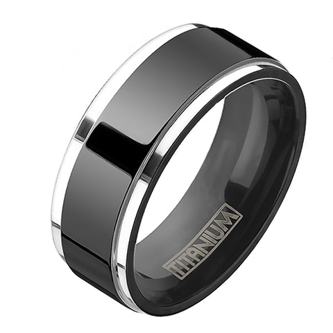 Titan Ring Silber mit polierten schwarzen Center Herren Damen Fingerring