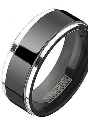 Titan Ring Silber mit polierten schwarzen Center Herren Damen Fingerring