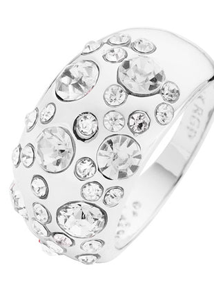 Damen Designer Schmuck Ring Edelstahl Silbern mit vielen Kristallen Clear