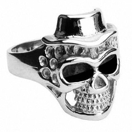 Herren Edelstahl Biker poliert Totenkopf Skull mit Hut