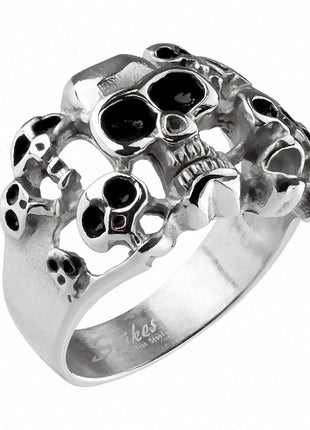 Herren Biker Edelstahl Gothic Ring mit 10 Totenköpfen