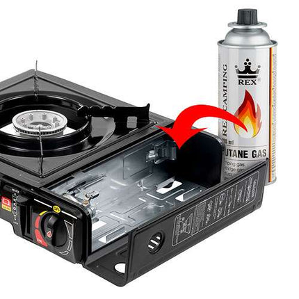 Gaskocher Campingkocher Set 2in1 LPG Anschluss Grillplatte Gasflaschen Koffer