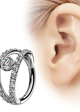 Ohr Knorpel Doppel Ring Tragus Helix Piercing Clicker Scharnier mit Kristallen