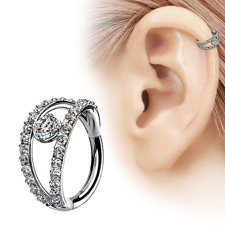 Ohr Knorpel Doppel Ring Tragus Helix Piercing Clicker Scharnier mit Kristallen