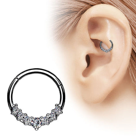 High quality septum piercing ear segment ring clicker hinge with crystals 