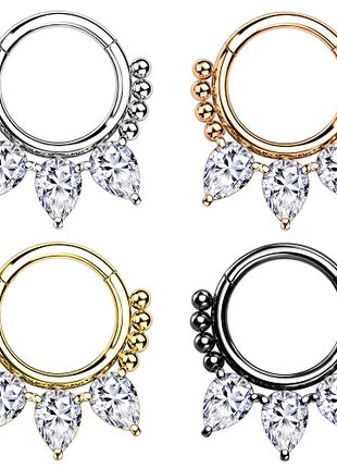 Premium Septum Piercing Clicker Ohr Helix Nase Segmentring 3 Kristalltropfen