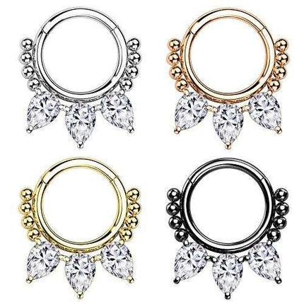 Premium Septum Piercing Clicker Ohr Helix Nase Segmentring 3 Kristalltropfen