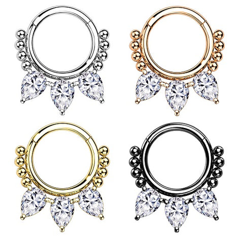 Premium Septum Piercing Clicker Ohr Helix Nase Segmentring 3 Kristalltropfen