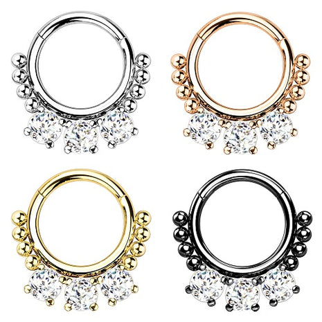 Premium Septum Piercing Clicker Ohr Helix Nase Segmentring 3 Kristallen Perlen