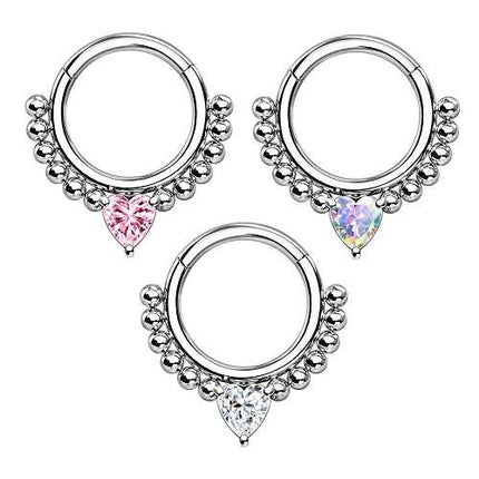 Premium Septum Piercing Clicker Ohr Helix Nase Segmentring Kristall Herz