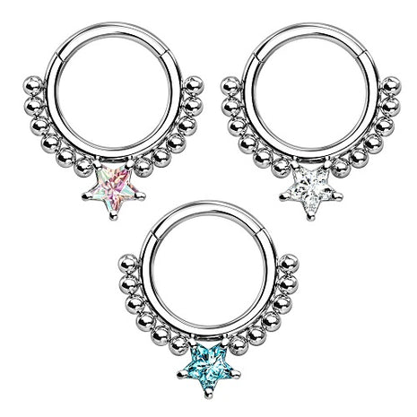 Premium Septum Piercing Clicker Ohr Helix Nase Segmentring Kristall Stern