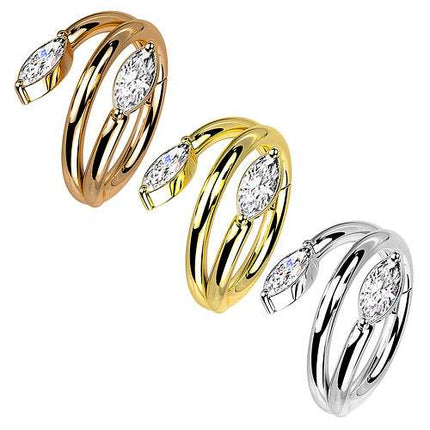 Septum Ohr Piercing Segment Clicker Scharnier 2 Kristalle Doppel Reben Design
