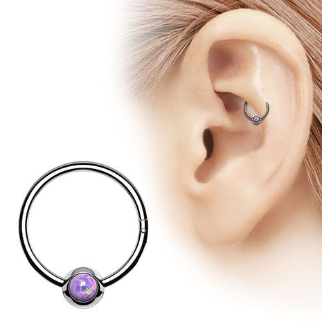 Septum Piercing Clicker Nose Ring Segment Ear Ring Hinge Opal Ball 