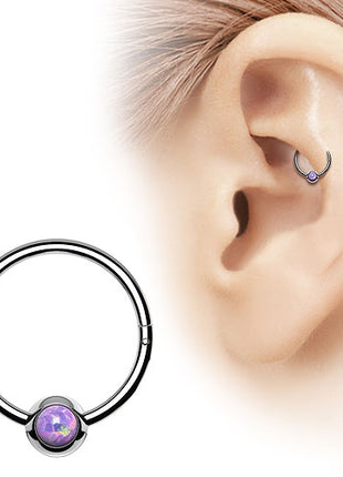 Septum Piercing Clicker Nose Ring Segment Ear Ring Hinge Opal Ball 