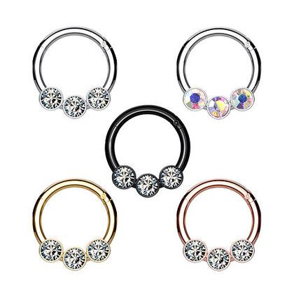 Septum Nasen Piercing Clicker Segment Tragus Helix Scharnier Ring 3 Kristalle