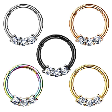 Septum Nose Piercing Clicker Segment Ear Ring Hinge Crystal Set 