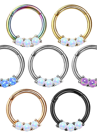 Septum Nose Piercing Clicker Segment Ear Ring Hinge Opal Set 