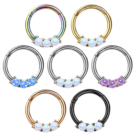 Septum Nose Piercing Clicker Segment Ear Ring Hinge Opal Set 