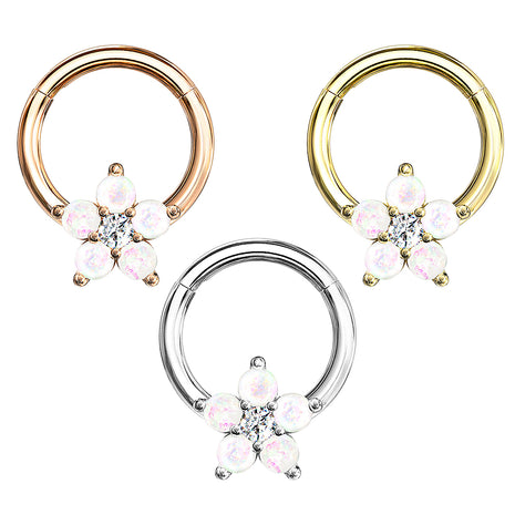 Septum Nasen Piercing Clicker Segment Ohr Ring Scharnier Opal Blumen Blüte