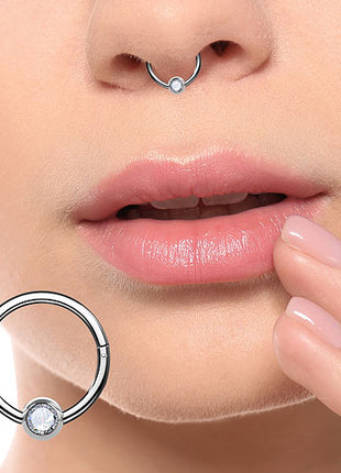 Septum Nose Ear Segment Ring Piercing Clicker Hinge with Crystal Ball 