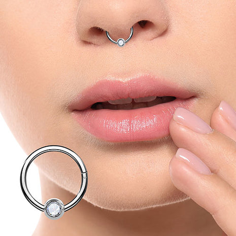 Septum Nose Ear Segment Ring Piercing Clicker Hinge with Crystal Ball 