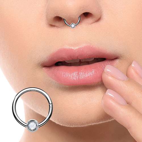Titan Septum Nase Ohr Segment Ring Piercing Clicker Scharnier mit Kristallkugel