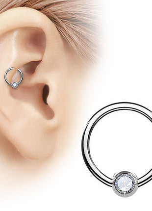 Septum Nose Ear Segment Ring Piercing Clicker Hinge with Crystal Ball 