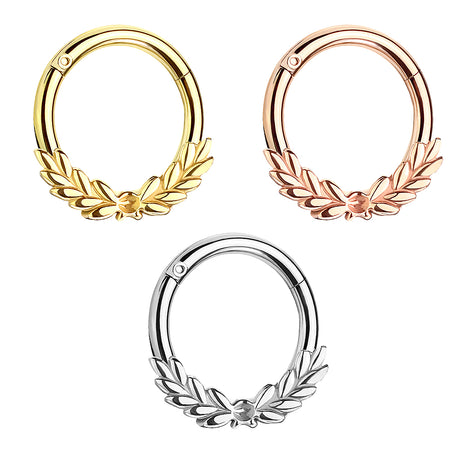 Septum Nose Ear Segment Ring Piercing Clicker Hinge with Laurel 