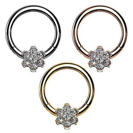 Titan Septum Nasen Piercing Clicker Ohr Helix Scharnier Ring Kristall Blume