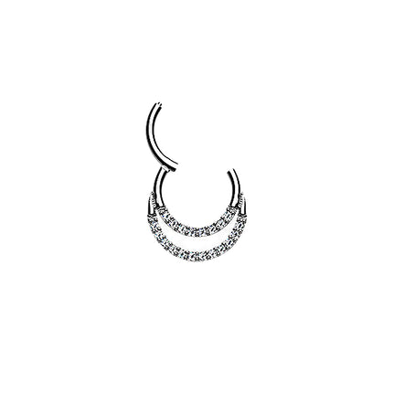 Titan Septum Piercing Nase Ohr Doppel Segment Ring Clicker Kristalle Silbern