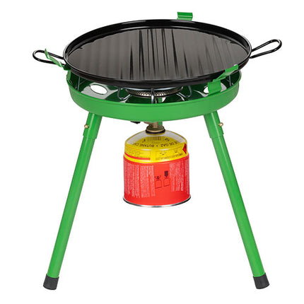 Campingkocher 4in1 Set BBQ Grill Wok Fladenbäcker Tragetasche und 4 x 500g Butangas
