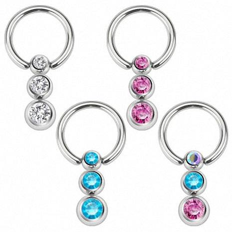 Breast intimate piercing clamp ring triple crystal 