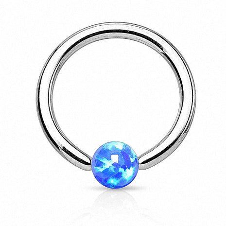 Piercing Ring mit Opal Klemm Kugel Blau