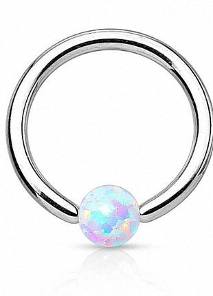 Piercing Ring mit Opal Klemm Kugel Weiß