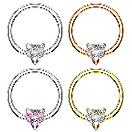 BCR Tragus Ear Septum Piercing Clamp Ring Crystal Heart