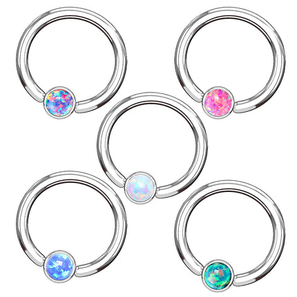 BCR Tragus Ohr Piercing Klemmring Flache Kugel mit Opal