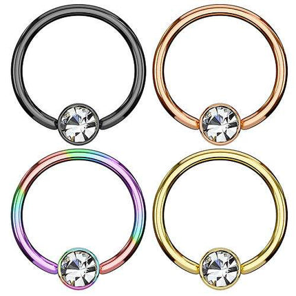 BCR Tragus Ohr Piercing Klemmkugelring Flache Kugel mit Kristall