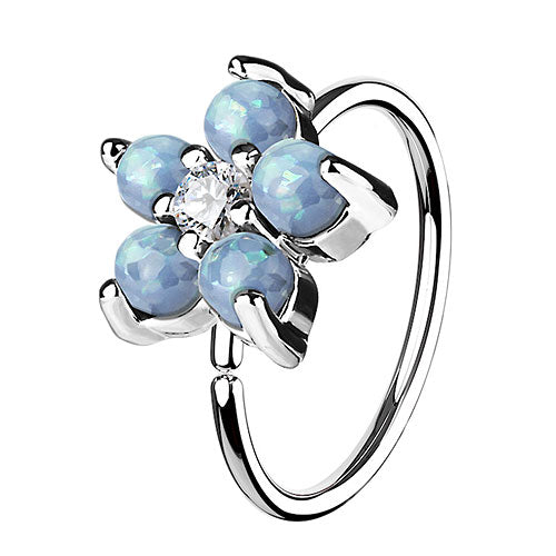 Nasenpiercing Ohr Universal Tragus Ring Silbern mit Opal Blume
