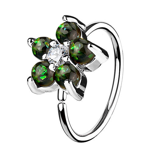Nasenpiercing Ohr Universal Tragus Ring Silbern mit Opal Blume