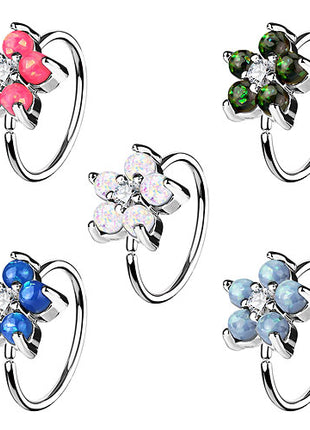 Nasenpiercing Ohr Universal Tragus Ring Silbern mit Opal Blume