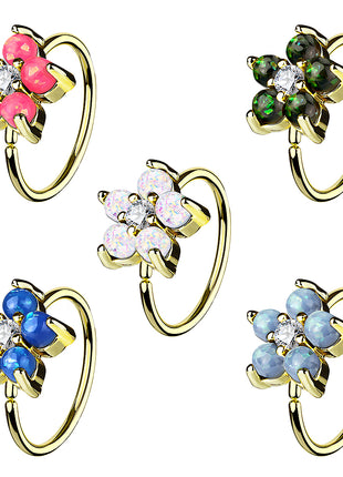 Nose Piercing Ear Universal Tragus Ring Silver with Opal Flower 