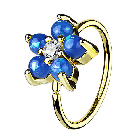 Nasenpiercing Ohr Universal Tragus Ring vergoldet mit Opal Blume